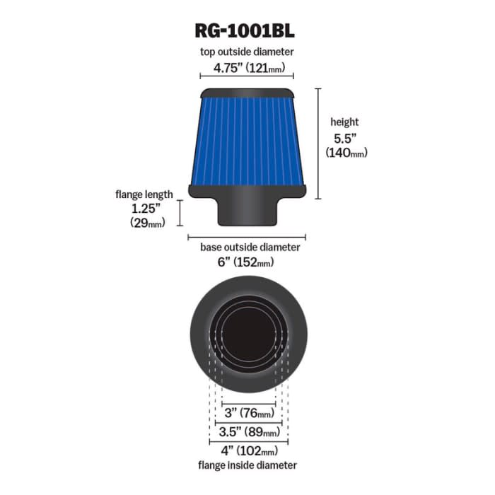 Filtro cónico azul K&N 5 1/2" X 3"-3 1/2"-4" - Imagen 5