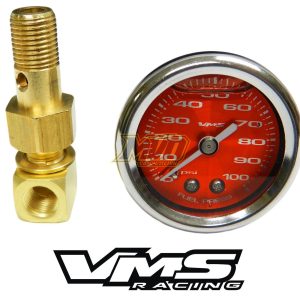 VMS RACING - MEDIDOR DE PRESIÓN DE COMBUSTIBLE LLENADO DE LÍQUIDO DE 100 PSI 0-100 PSI CON ADAPTADOR PARA MOTORES HONDA/ACURA